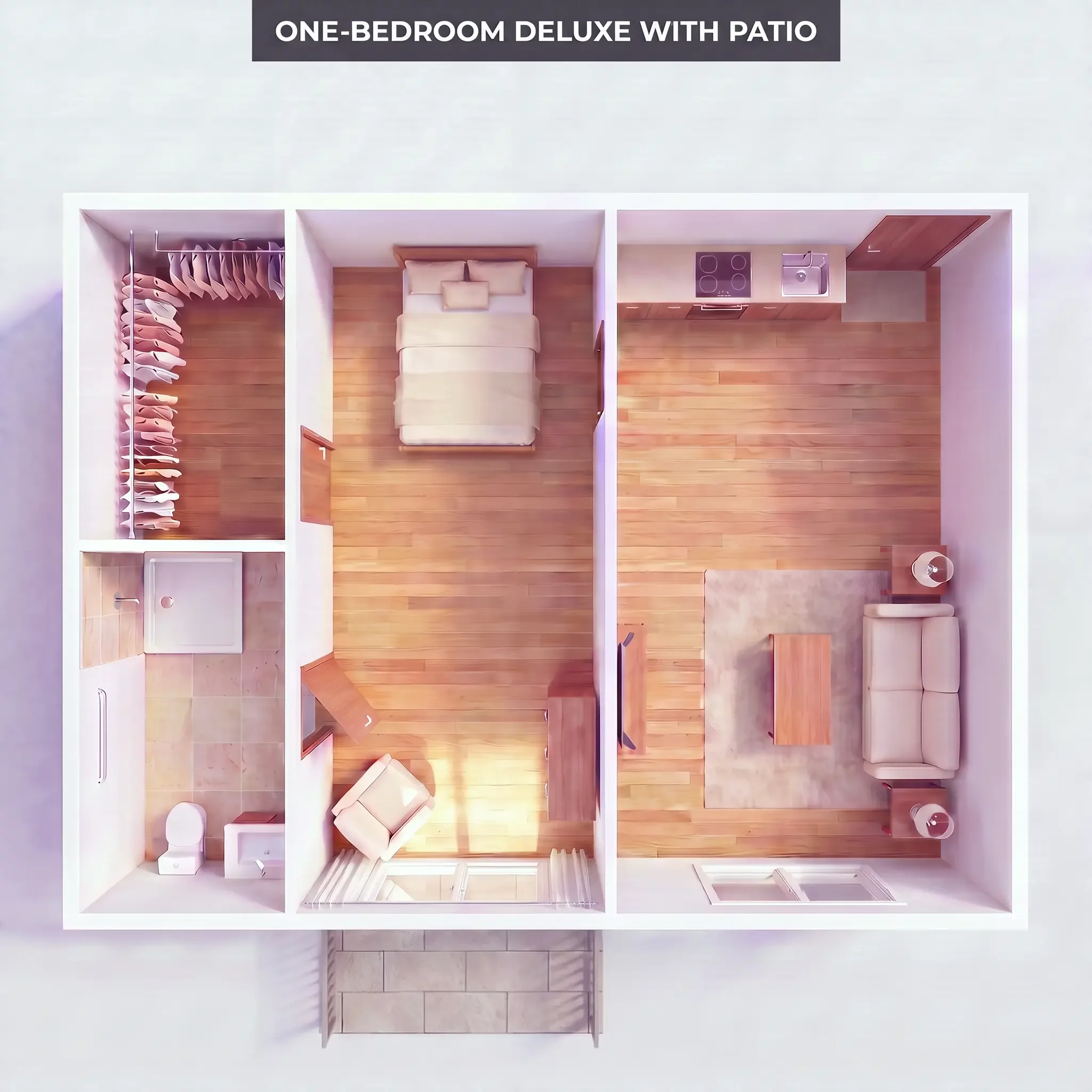 One Bedroom Deluxe with Patio floor plan